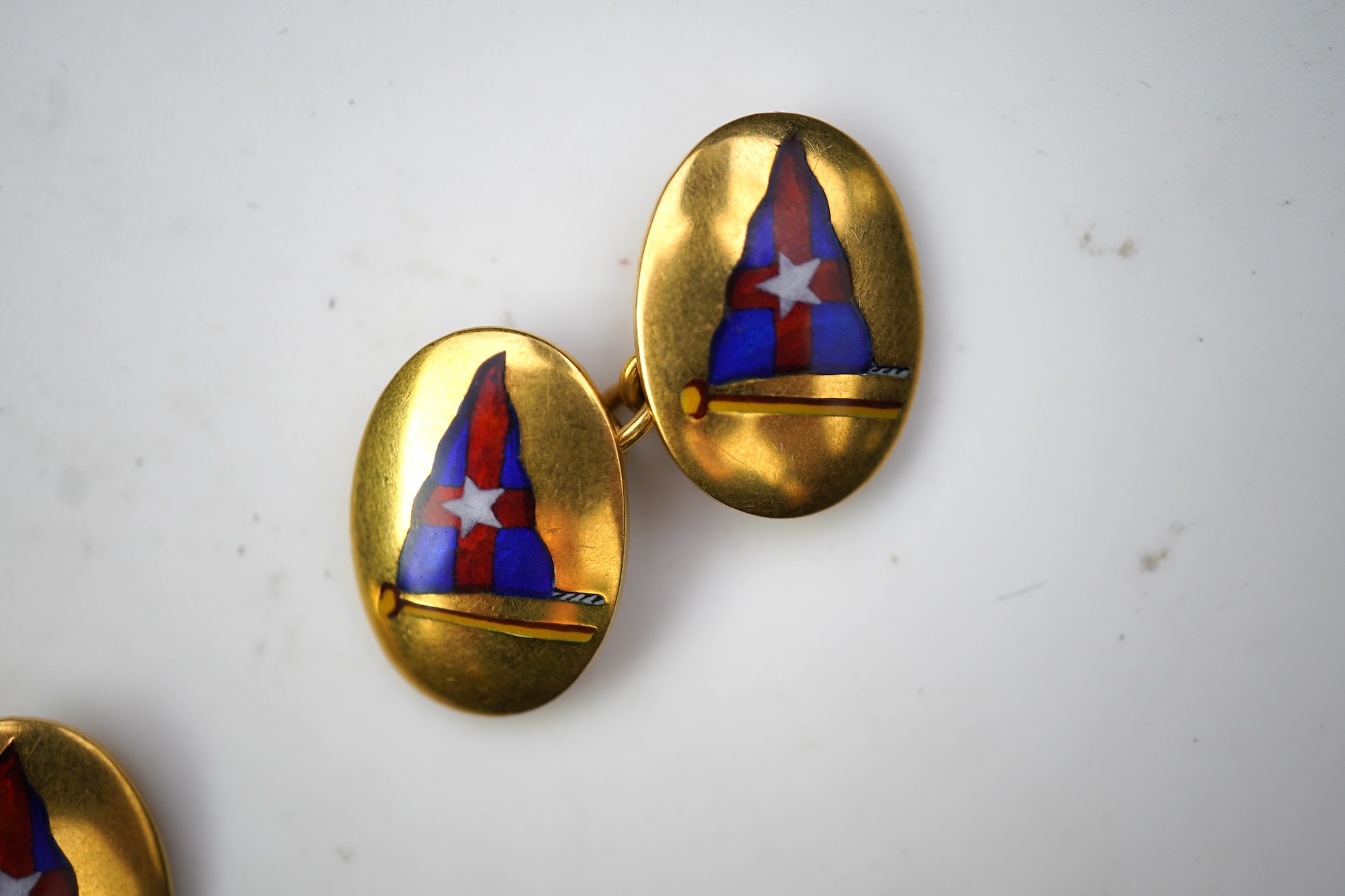 A pair of 9ct gold and enamel cufflinks, circa 1966